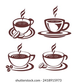 Coffee cup flat icons on white background.