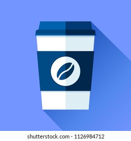 Coffee cup in flat style on blue background. Drink with you. Simple object. Vector design element for your business project