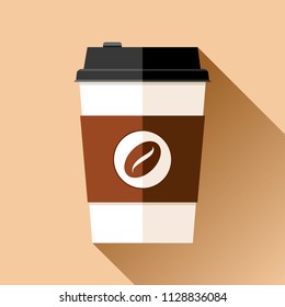 Coffee cup in flat style on color background. Drink to go. Simple object. Vector design element for your business project