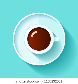 Coffee cup in flat style on color background. Drink with you. Simple object. Vector design element for your business project