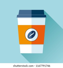 Coffee cup in flat style on color background. Drink with you. Simple object. Vector design element for your business project