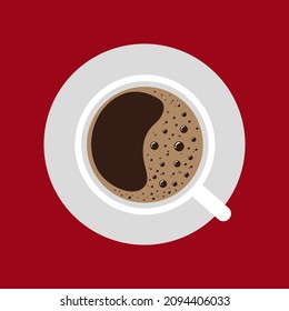 taza de café en estilo plano sobre fondo rojo, vector