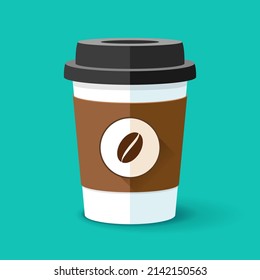 Coffee cup in flat style on color background. Drink to go. Simple object. Vector design element for your business project