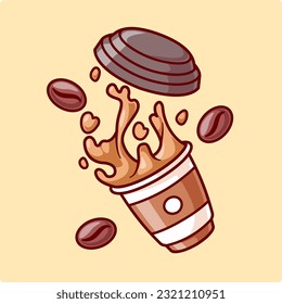 Kaffee Cup Floating mit Bean Cartoon Vektorsymbol Illustration. Getränke-Food-Icon Konzept isoliert Premium-Vektorgrafik. Flachbildkartonstil