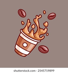 Coffee Cup Floating With Bean Cartoon Vector Icon 
Illustration. Drink Object Icon Concept Isolated Premium 
Vector. Flat Cartoon Style 