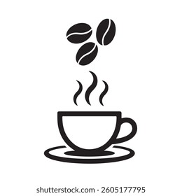 Coffee Cup with Floating Beans and Steam
