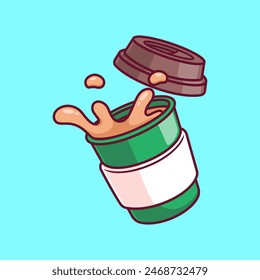 Coffee In Cup Floating Cartoon Vector Icon Illustration. Drink Food Icon Concept Isolated Premium Vector. Flat Cartoon Style