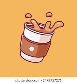 Ilustración flotante del icono del Vector de la historieta de la taza de café. Concepto de Icono de Bebida Alimenticia Vector de Premium aislado. Estilo plano de dibujos animados