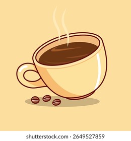 Coffee In Cup Floating Cartoon Vector Icon Illustration. Drink Food Icon Concept Isolated Premium Vector. Flat Cartoon Style