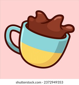 Copa De Café Flotando Con Ilustración De Icono De Vector Líquido. Concepto de vectores de iconos de la comida para beber. Estilo de dibujo plano