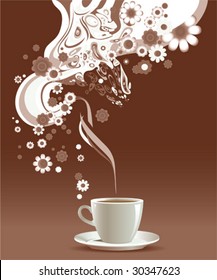 Coffee cup with floral pattern.  All elements and textures are individual objects. Vector illustration scale to any size