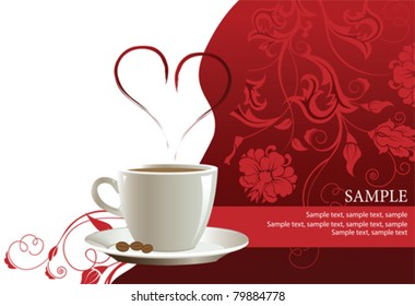 Coffee cup with floral pattern.  All elements and textures are individual objects. Vector illustration scale to any size