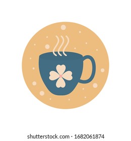 Coffee cup with flower flat block style icon design of time drink breakfast beverage shop morning store aroma and caffeine theme Vector illustration