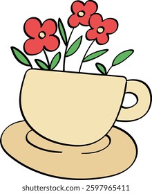 coffee cup with flowers color mother day doodle illustration