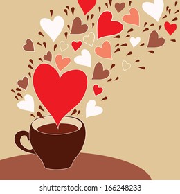 Coffee cup with flying hearts