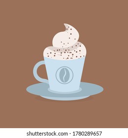 Coffee cup with foam and cinnamon. Flat style vector illustration