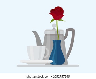 Coffee cup food design restaurant rose flower morning cafe menu and shop element vector illustration.