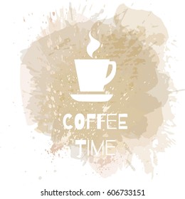 Coffee cup form on tender coffee colour background. Handcrafted artistic background.. Vector illustration 