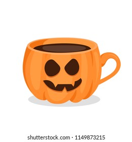 Coffee cup in form of pumpkin with grinning face