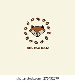 Coffee cup with fox face logo vector.