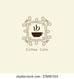 Coffee cup with free hand drawing curve border logo vector.