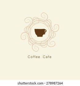Coffee cup with free hand drawing curve frame logo vector.