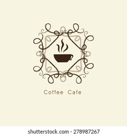 Coffee cup with free hand drawing curve border logo vector.