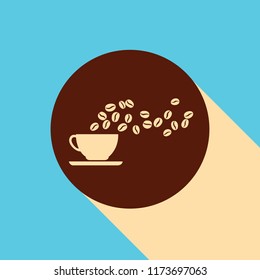 Coffee cup with fresh coffee beans floating up