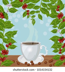Coffee cup and fresh coffee growing Vector