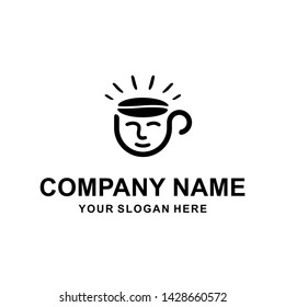 Coffee cup funny smiling face with bean icon on top  - Vector