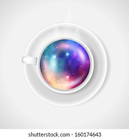 Coffee cup with galaxy on white background