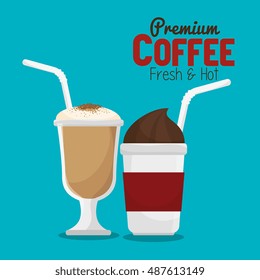 coffee cup glass and plastic with straw graphic