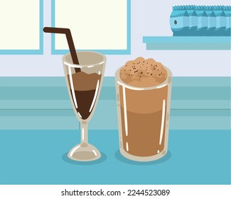 coffee in cup and glass scene