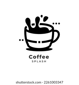 Coffee cup glass splashing minimal vintage logo icon drawing vector illutration