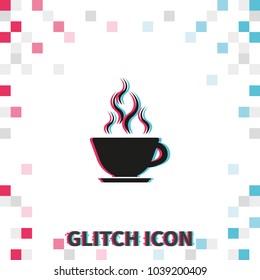 Coffee cup  glitch effect vector icon.