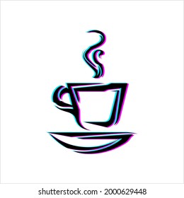 Coffee Cup Glitch Icon, Tea Cup Icon Vector Art Illustration