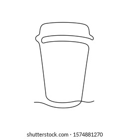 Coffee cup to go. Continuous line vector illustration