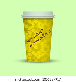 Coffee cup to go creative texture paper cup take away coffee. love coffee, marry coffee text