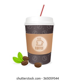 Coffee Cup To Go with Grains and Straw. Vector illustration