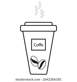 Coffee cup to go. Hot beverage container. Takeaway drink symbol. Vector outline illustration.