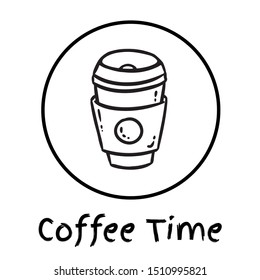 Coffee cup to go icon. Social media highlight logo. Coffee time cup doodle
