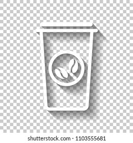 Coffee cup, coffee to go. Simple linear icon, thin outline. White icon with shadow on transparent background