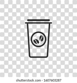 Coffee cup, coffee to go. Simple linear icon, thin outline. Black symbol on transparency grid