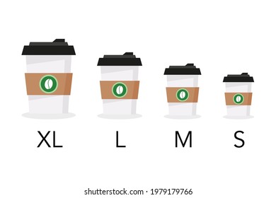 Coffee cup. Coffee to go. Coffee sizes XL, L, M, S. Vector graphics