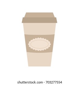 Coffee cup to go vector illustration. Coffee cup in beige and brown colors isolated on white background. Coffee to go graphic icon.