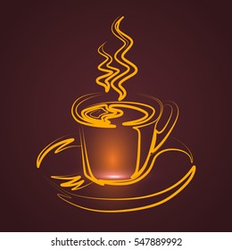 Coffee cup gold on brown background, illustration