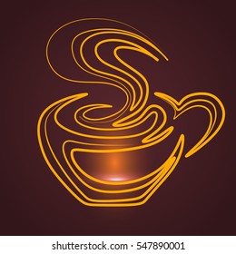 Coffee cup gold,brown background,vector