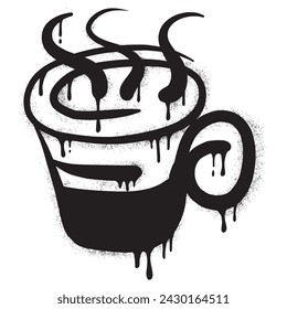 coffee cup graffiti with black spray paint.vector illustration.