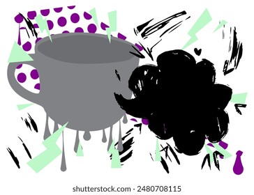 Coffee cup graffiti with speech bubble. Abstract modern Messaging sign street art decoration, performed in urban painting style.