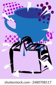 Coffee cup graffiti with speech bubble. Abstract modern Messaging sign street art decoration, performed in urban painting style.